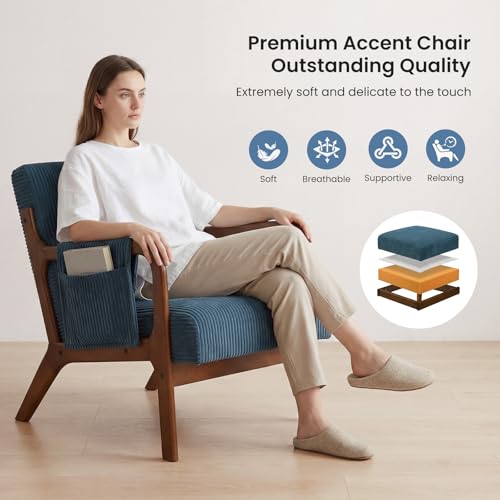 DUMOS Accent Chairs Set of 2, 17'' Seat Height Armchair with Side Pocket | Upholstered Small Side Chair with Waist Cushion and Wood Frame for Living Room, Bedroom, Reading Nook, Navy Blue - color: Navy Blue, size: 1 PC