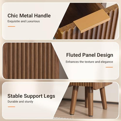 ELYKEN 7.9" Fluted Narrow Nightstand, 20.6" H Skinny Side Table, Walnut | Compact Design for Small Spaces, 2 Drawers, Wood Grain Finish, Perfect as Bedside Table, End Table or Sofa Side Table - color: Walnut-1 Pcs