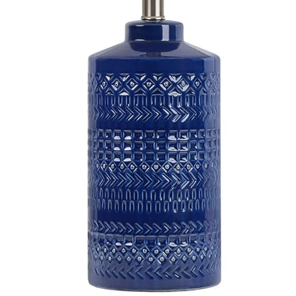 JUNNAI 24.5" Navy Blue Table Lamp Modern Bedside Ceramic Lamps for Living Room 3-Way Dimmable Entryway Nightstand Farmhouse Lamp for Home Office Bedroom, Bulb Included - color: Blue