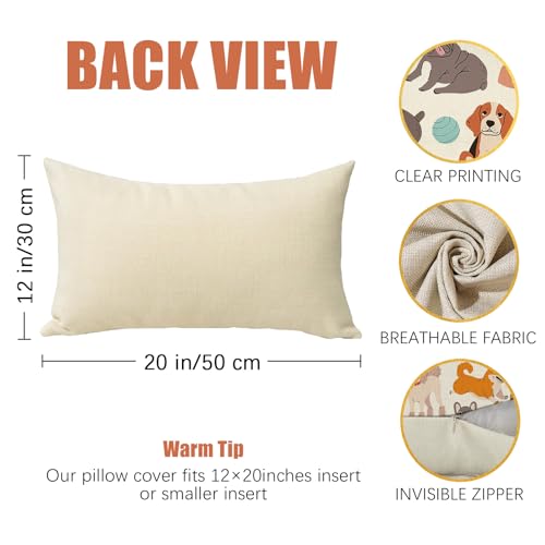 Fahrendom Cute Dogs Lumbar Decorative Rectangle Pillow Cover 12 x 20 | Puppy Golden Retriever German Shepherd Bulldog Porch Patio Pillowcase, Sofa Couch Cushion Case Home Decor Pet Owner Lover