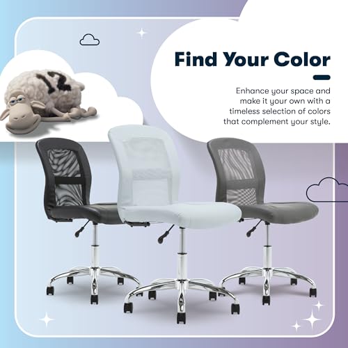 Serta Armless Small Home Desk Chair with Wheel, Ergonomic Mesh Office Chair | Essentials, Leather & Foam Cushioned Seat, Adjustable Height, Vanity Chair for Bedroom & Small Space, 360° Swivel, Sky Blue - color: Sky Blue