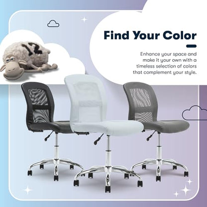 Serta Armless Small Home Desk Chair with Wheel, Ergonomic Mesh Office Chair | Essentials, Leather & Foam Cushioned Seat, Adjustable Height, Vanity Chair for Bedroom & Small Space, 360° Swivel, Sky Blue - color: Sky Blue