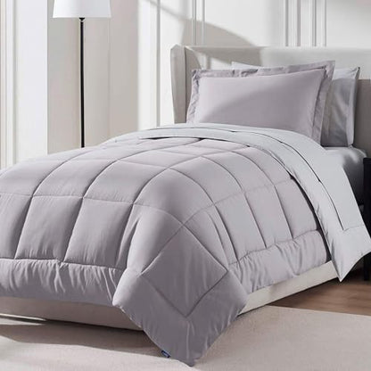 Nestl 5 Piece Twin Comforter Set – Grey Lavender Reversible Bed in a Bag – Complete Twin Size Bedding Set with Sheets, Pillowcase and Sham - color: Grey Lavender, size: Twin