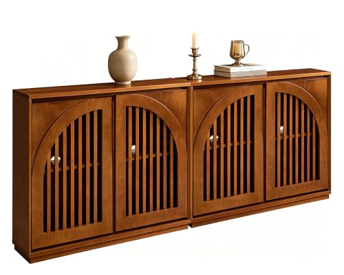 Walnut Narrow Sideboard Buffet,Storage Cabinet for Entryway,2 Pieces | Thin Cabinet for Narrow Spaces;Mid Century Modern Credenza with Arch Doors;Wood Media Console Table for Living Room;Entryway - color: Walnut, size: 2 Pieces