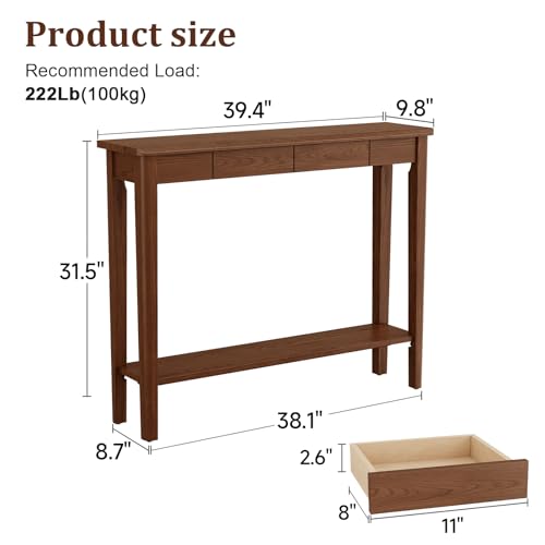 AQIMUELE Wood Console Table with Drawers, Walnut - color: Walnut