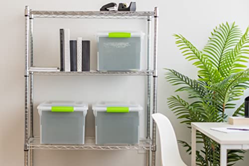 IRIS USA 4-Pack 35 Qt. File Box Organizer with Lid, Clear | Organize classroom documents, lesson plans and teaching materials with secure storage for teachers, schools and educators - style: Clear/Green - 4 Pack