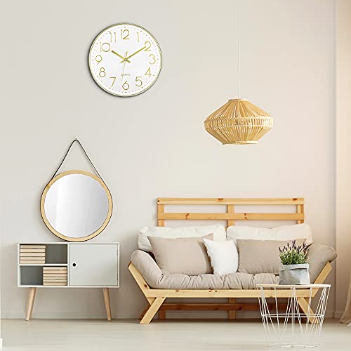Foxtop 12" Modern Wall Clock Silent Battery Operated Analog Clock, Gold | Non Ticking, Quartz, Round, Easy to Read, Bedroom, Kitchen, Living Room, Office - color: Gold, size: 12 Inch Quartz