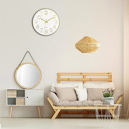 Foxtop 12" Modern Wall Clock Silent Battery Operated Analog Clock, Gold | Non Ticking, Quartz, Round, Easy to Read, Bedroom, Kitchen, Living Room, Office - color: Gold, size: 12 Inch Quartz