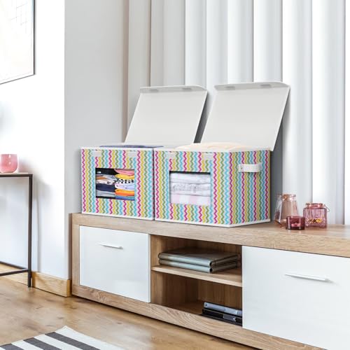 Univivi Fabric Foldable Storage Boxes with Lids, 4 Pack, Colorful | 17 x 12 x 12 In Large Stackable Storage Bins with Lids, Closet Organizers and Storage Cube Basket for Home, Office, Bedroom - color: Colorful Ripple