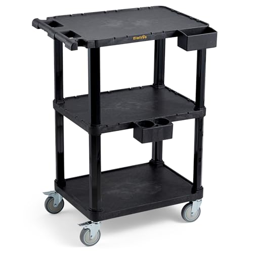 3-Tier Heavy Duty Flat Top Rolling Utility Cart, 27.5 x 18.25 in | 330 lbs Capacity, Flat Top Shelves, Industrial Plastic, Swivel Wheels, Multipurpose Work Cart, Service Tool Organizer - style: Standard