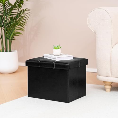 B FSOBEIIALEO Folding Storage Ottoman Cube, Faux Leather Footrest Seat Coffee Table, Black 16.5"x12.6"x12.6" - color: Black 16.5"x12.6"x12.6"