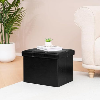 B FSOBEIIALEO Folding Storage Ottoman Cube, Faux Leather Footrest Seat Coffee Table, Black 16.5"x12.6"x12.6" - color: Black 16.5"x12.6"x12.6"