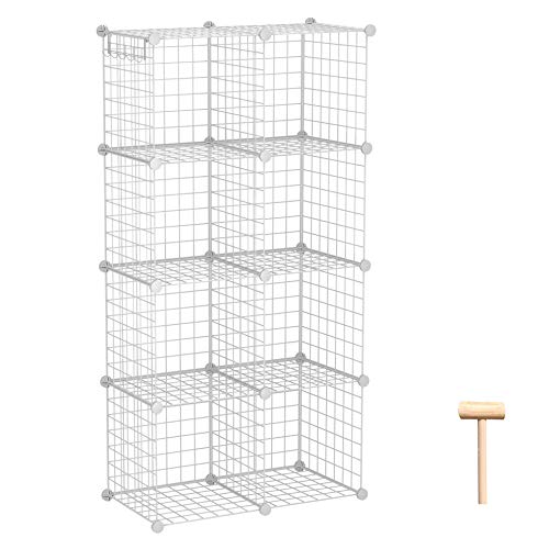 C&AHOME Wire Cube Storage, 8-Cube Organizer Metal C Grids Storage, White | Storage Bins Shelving, Modular Shelves, DIY Closet Cabinet Ideal for Living Room, Home, Office - color: White, size: 8 Cube