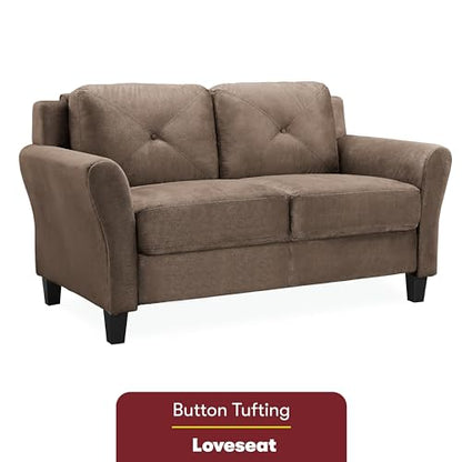 Studio Living Harrington 57.9" Loveseat, Transitional Modern, Pocket Coil Comfort, Easy Assembly, Microfiber Fabric, Brown - color: Brown, size: Loveseat
