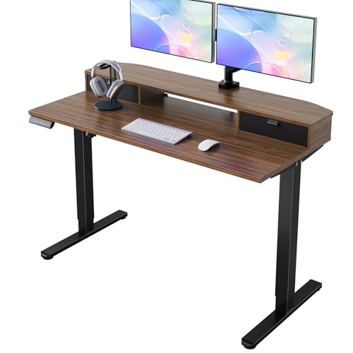 HUANUO 47.2" X 23.6" Electric Standing Desk with 2 Drawers, C-Clamp Mount Compatible, Height Adjustable Computer Desk, Home Office Stand Up Desk with 4 Preset Heights & 2 Hooks, Walnut - color: Walnut, size: 47.2" X 23.6"