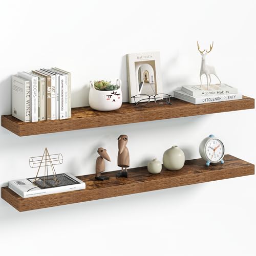 Vivelove 36 Inch Floating Shelves Wall Mounted for Display, 6.5 Deep Duty Shelves with Invisible Brackets for Living Room,Bedroom,Kitchen, Bathroom Storage & Decor,36" Wx6.5 Dx1.4 H - Rustic Brown - color: Rustic Brown, size: 36”Wx6.5”Dx1.4”H