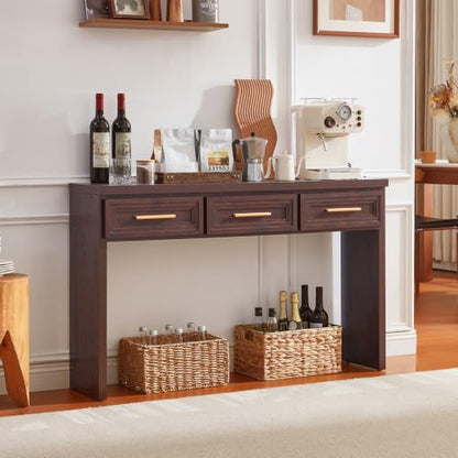 RWYHG 47" Entryway Table with 3 Drawers, Modern Wood Console Table, Walnut | Layered Drawer Front Design , Open Bottom Storage, Farmhouse Behind Couch Table, Entry Table for Living Room Hallway& Foyer - color: Walnut