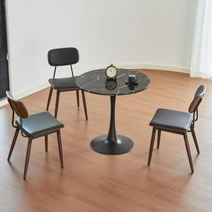 Round Dining Tulip Table 24" (Faux Marble Black) | with Thickened Tabletop & Metal Pedestal, Circle Bistro Table for Kitchen, Small Places, Living Room, Cafe - color: Faux Marble Black, size: 24"