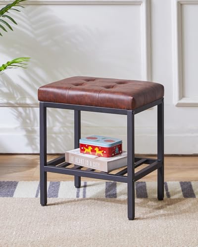 IBUYKE Rectangular Makeup Stool, PU Seat Vanity Chair, Dark Brown WBD017Z | Adjustable Feet Storage Space Footrest Multi-Use Small Side Table Ottoman Bedroom - color: Dark Brown, size: Rectangular