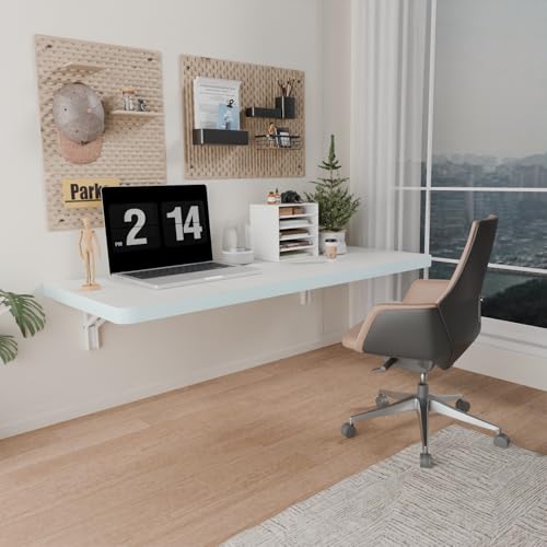 IAE Wall Mounted Folding Table with Pine Wood,36" x 14"Floating Wall Desk | Laundry Folding Table with Shelf Brackets,Fold Down Desk Shelf,Fold Workbench for Apartments,Home,Laundry Room,Kitchen,White - color: White, size: 36*13.7*6.3 Inch