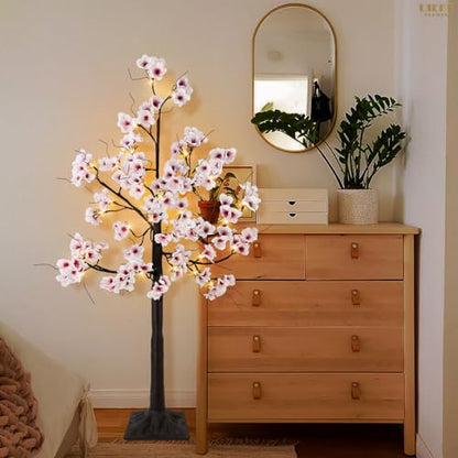 4FT Cherry Blossom Tree, 48 Fairy Lights Artificial Lighted Tree for Home Inside Outdoor Spring Wedding Party Festival Decor, Warm White - size: 4FT
