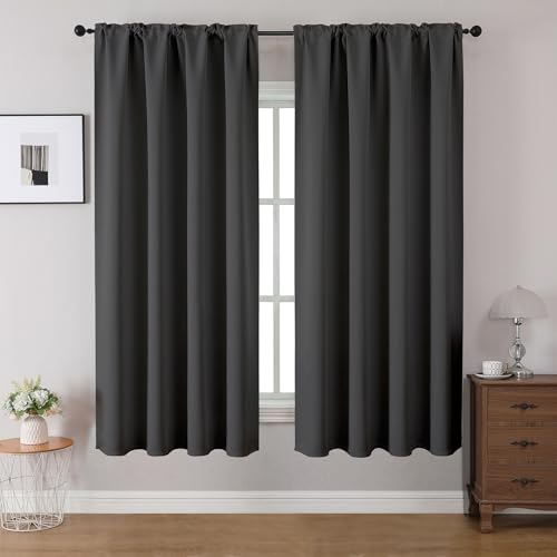 CUCRAF Blackout Curtains 54 inches Long 2 Panels Set for Bedroom, Dark Grey Rod Pocket Room Darkening Curtain for Living Room, Thermal Insulated Window Drapes (W 52 x L 54 Inch) - color: Dark Grey, size: 52"W x 54"L (Pack of 2)