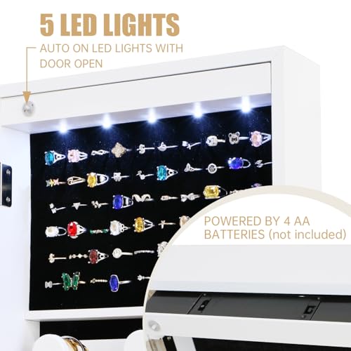 Full Length Mirror Jewelry Cabinet Organizer Lockable Door Wall-Mounted Jewelry Armoire with Shelves and Behind-the-Door Storage - White - color: Off White, size: 43.3*12.4 Standard Mirror