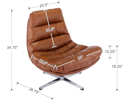 Modern Swivel Accent Chairs with Ottoman Set of 2, PU Leather Oversized Armless Reading Chairs with Footrest, 33'' Wide Upholstered Lounge Chairs with Footstool for Living Room Bedroom Comfy, Brown - size: 2 SET