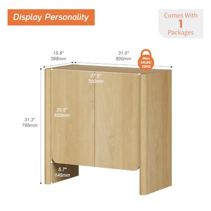 Sideboard Cabinet，Storage Cabinet with Adjustable Bathroom,Livingroom，Entryway，31.5" W Rounded Wood Cabinet,Oak - color: Oak
