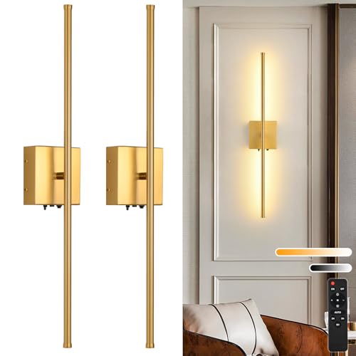 Battery Operated Wall Sconces set of 2, 11000mAh Wireless Rechargeable Gold Wall Lights with Remote Control, 350°Rotate Dimmable Wall Lamp, 3 Color Temperatures, for Bedroom, Living Room, Hallway - color: Gold, size: 2 Pack
