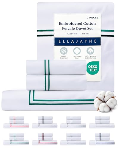 Ella Jayne Duvet Cover King 100% Cotton Percale Soft Set Dark Green 3 Pcs | King Duvet Cover | Soft Cotton Percale | 106 x 90 Inch Cover | Includes 2 Matching Pillow Shams | Dark Green Design - color: Dark Green, size: King/Cal King
