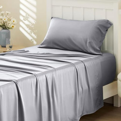 Bedsure PureWoven 100% Rayon Derived from Bamboo, Twin Bed Sheets, 3 Pieces | Cooling Sheets for Hot Sleepers, Breathable & Silky Soft, 16" Deep Pocket, Hotel Luxury Bedding, Silver Grey - color: 04 - Silver Grey, size: Twin