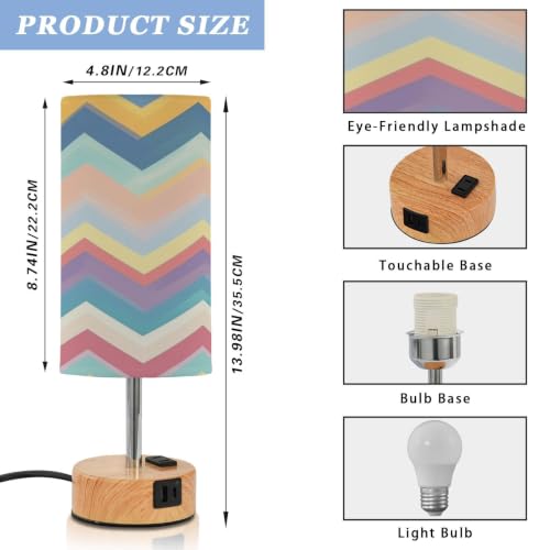 Kigai Colorful Folded Threads Touch Control Bedside Table Lamp 3 Way Dimmable Nightstand Lamp with USB A+C Charging Ports & AC Outlet Fabric Shade for Bedroom Desk Living Room