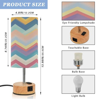Kigai Colorful Folded Threads Touch Control Bedside Table Lamp 3 Way Dimmable Nightstand Lamp with USB A+C Charging Ports & AC Outlet Fabric Shade for Bedroom Desk Living Room