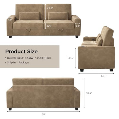 COPIAE Loveseat Sofa, Larger Couch Velvet Fabric with Storage, Charging Ports, Heightened Backrests, Removable Cover Modern Comfy Couches Easy Assembly for Living Room, 88 Inch Gold - color: Gold