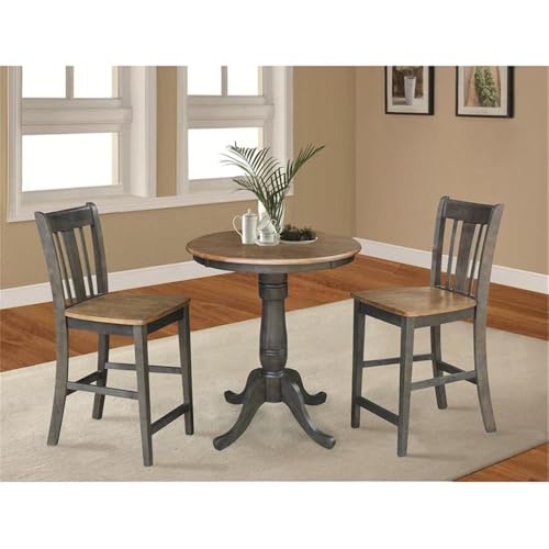 IC INTERNATIONAL CONCEPTS 30" Round Pedestal Gathering Height Table with 2 San Remo Counter Height Stools, Hickory/Washed Coal - color: Hickory/Washed Coal