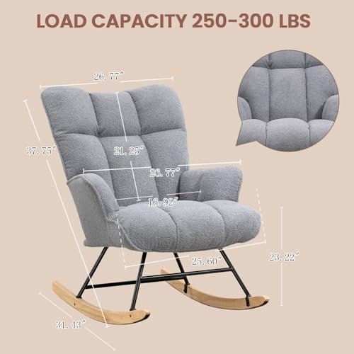 Rocking Chair Nursery Teddy Upholstered Glider Rocker Rocking Accent Chair Padded Seat with High Backrest Armchair Comfy Side Chair for Living Room Bedroom Offices (Darkgrey Teddy) - color: Darkgray