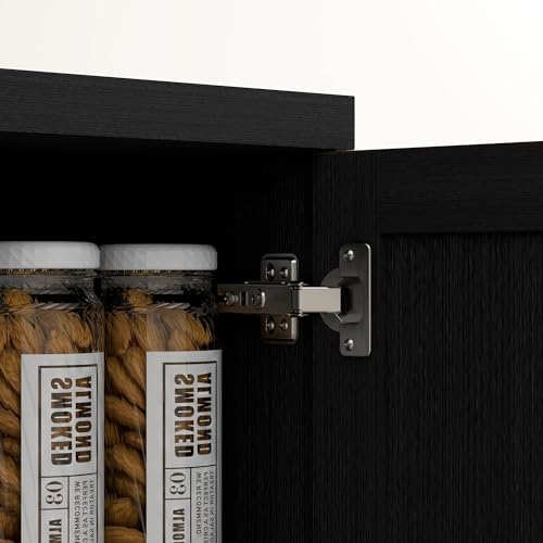 HOMCOM 63" 2-Door Kitchen Pantry 5-Tier Black Wood Grain | Freestanding Storage Cabinet, Shelving, 2 Adjustable Shelves, for Dining Room - color: Black