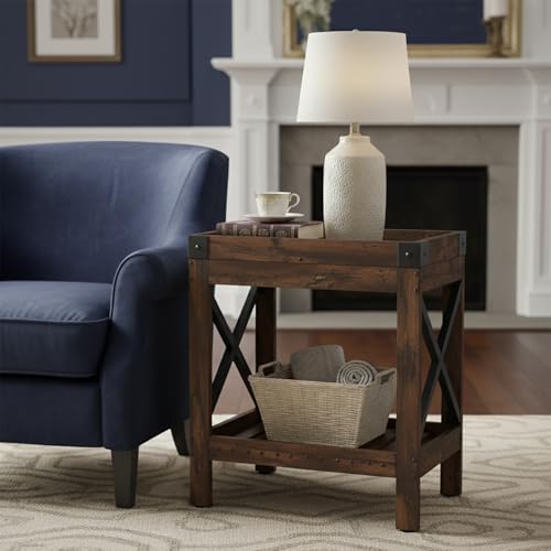 Narrow Side Table, Slim End Table,Sofa Side Table, End Table Nightstand for Bedroom, Living Room, Small Spaces - color: Rustic Brown, style: Farmhouse