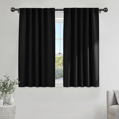 PONY DANCE Blackout Window Curtains - Insulating Against Drafts Drapes Noise Reducing Thermal Insulated Back Tab/Rod Pocket Draperies, 52 x 45-inch Long, Black, Double Panels - color: Black, size: 52"W x 45"L (Pack of 2)