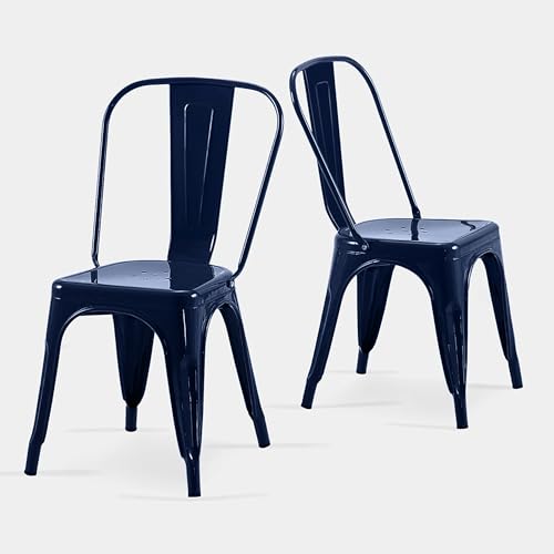 AC Pacific 18 Inch Seat Height Industrial Metal Dining Chairs, Stackable Kitchen or Bar Seat, Durable Modern Design, Versatile Accent Furniture, Set of 2, Dark Blue - color: Dark Blue, size: Set of 2
