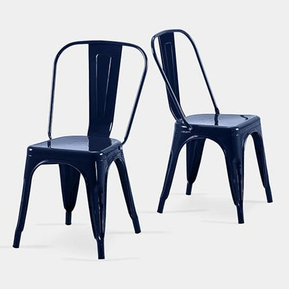 AC Pacific 18 Inch Seat Height Industrial Metal Dining Chairs, Stackable Kitchen or Bar Seat, Durable Modern Design, Versatile Accent Furniture, Set of 2, Dark Blue - color: Dark Blue, size: Set of 2