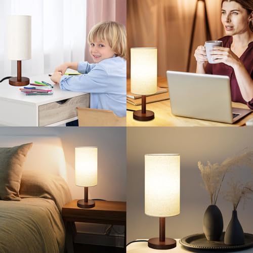 LALISU Small Table Lamp，Nightstand Lamp Wood Bedside Lamp Plug in 2Pcs | Small Bedside Lamp for Night Stands, Desk Lamps for Reading Living Room, Office (Bulb Included) (Black-Walnut Wood（2）) - color: Black-Walnut Wood（2）