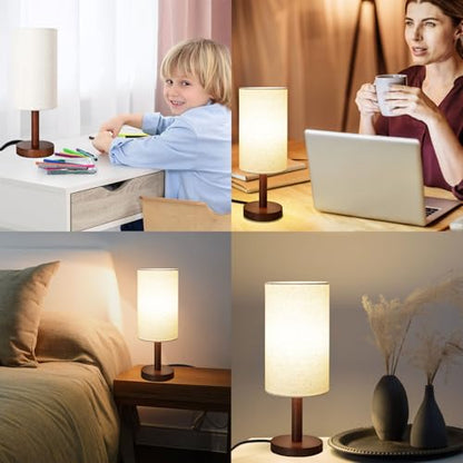 LALISU Small Table Lamp，Nightstand Lamp Wood Bedside Lamp Plug in 2Pcs | Small Bedside Lamp for Night Stands, Desk Lamps for Reading Living Room, Office (Bulb Included) (Black-Walnut Wood（2）) - color: Black-Walnut Wood（2）
