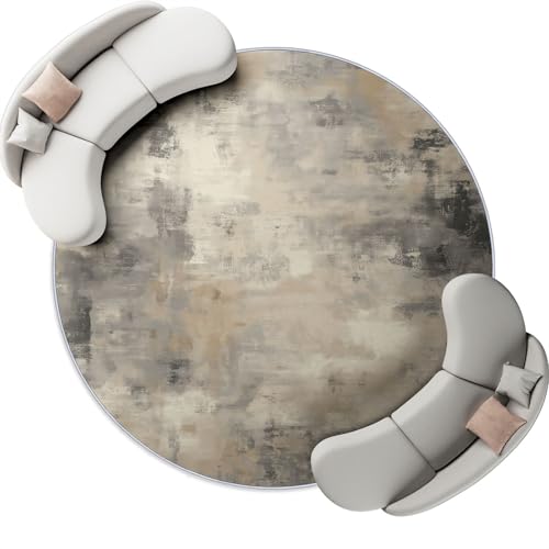 Abstract Striped Pattern Round Area Rug 8 ft, Washable Non-Slip Ultra-Soft Low Pile Carpet, Non-Shedding Gray Beige Retro Style Circle Rug for Bedroom Entryway Kitchen Bathroom Office - color: Gray Beige 1, size: 8' (Round)