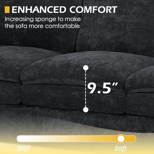 3 Pieces Chenille Sofa Set w/Two Arm Pillows, Black | Upholstered Loveseat & 2 Pieces 3-Seater Sofa w/Soft Cushions, Modern 2-Seat & 3-Seat w/High-Density Foam for Living Room - color: Black, size: 69" & 89" & 89" Sofa Set