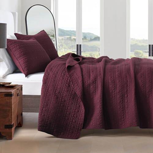 HORIMOTE HOME Burgundy Quilt Set Twin Size, Lightweight Soft Pre-Washed Microfiber Classic Circle Pattern Bedspread Coverlet, 2 Pieces Quilt Bedding Set with Pillow Shams for All Season, 68x86 inches - color: Burgundy, size: Twin