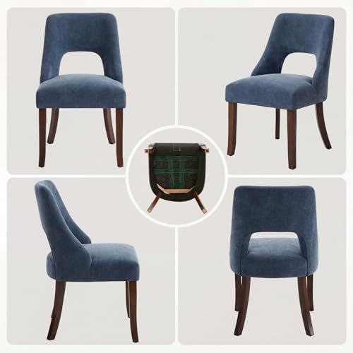 UVV Wooden Dining Chairs Set of 2, Mid Century Upholstered Dining Room Chair Kitchen Chairs, Chenille Dinner Chair with Solid Wood Legs for Kitchen Dining Room, Navy Blue - color: Navy Blue, size: Set of 2