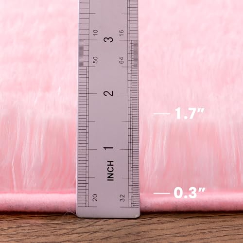 2x3 Fluffy Pink Area Rug, Pink Soft Cute Shag Fuzzy Rugs for Bedroom | Anti-Skid Living Room Rug Home Decor, Modern Shaggy Carpets Fuzzy Indoor Floor Carpet for Kids Girls and Boys - color: Pink, size: 2' x 3' (Rectangular)