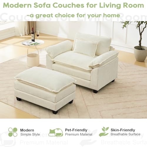 53" Modular Sectional Sofa, Comfy Deep Cloud Couch with Ottoman | Couches for Living Room, Sofa Bed, Modular Couch, Deep and Wide Seat, Chenille Sofa Sleeper with Throw Pillows, Beige White - color: Beige White, size: 53 Inch 2